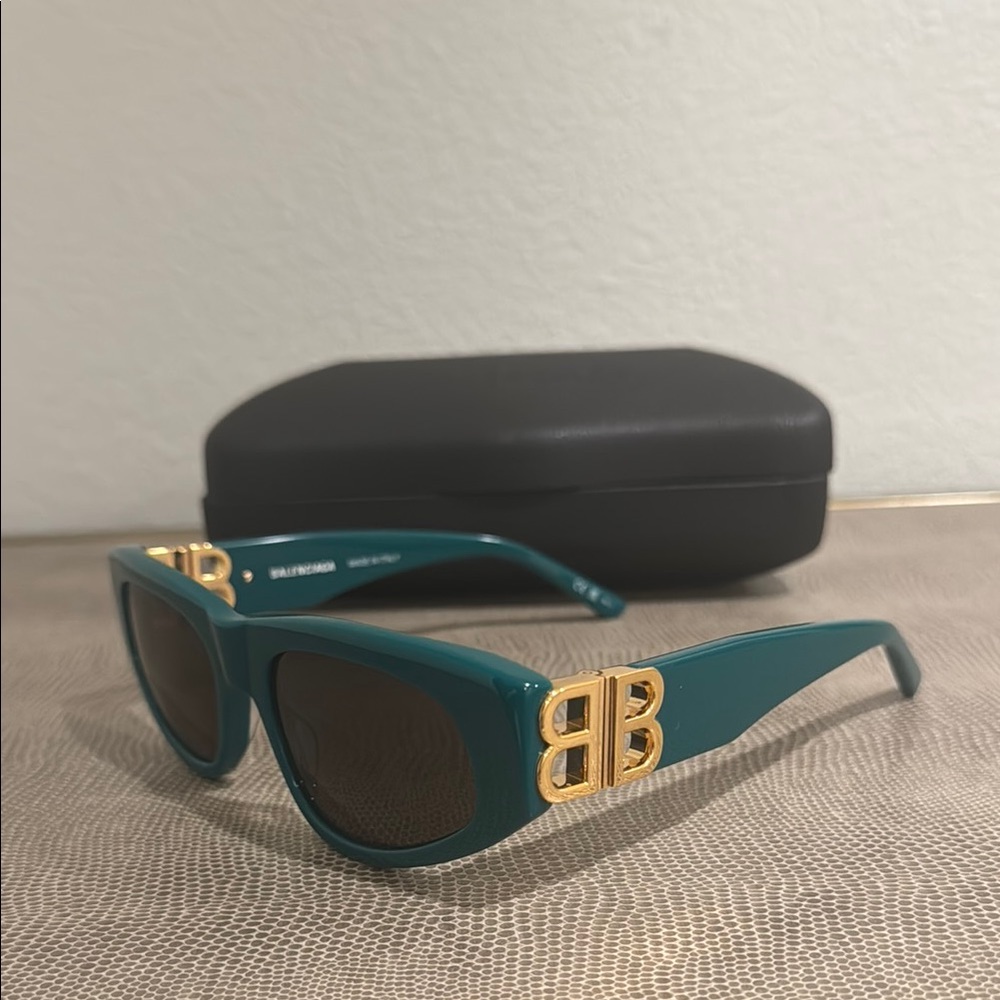 Balenciaga Green Gold Sunglasses with Iconic Logo